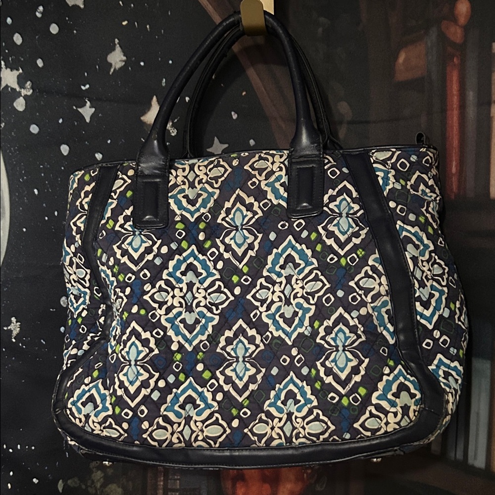 Vera Bradley Quilted Tote in Navy, Teal and White